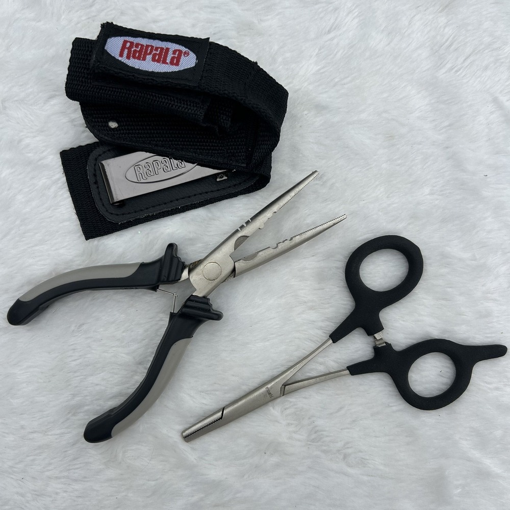 Rapala Fishing 7" Pliers & 6" Forceps with Clip-On Pouch Holder Fisherman's Tool